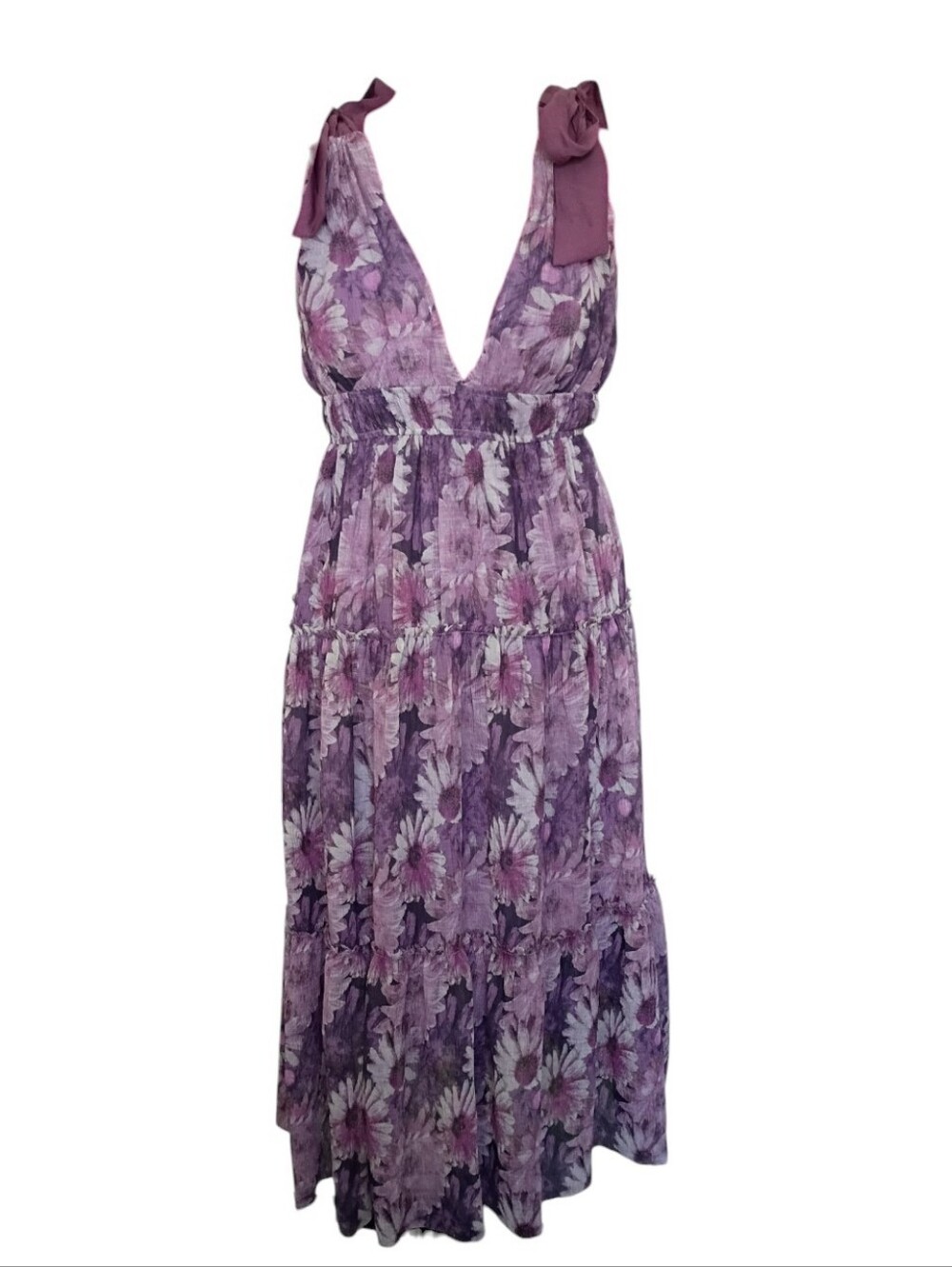 Storia Deep V Neck Purple Floral Dress Size M